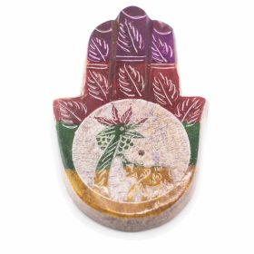   Szappankő Hamsa Füstölő Állvány 9x6cm - Elefánt és Pálma
