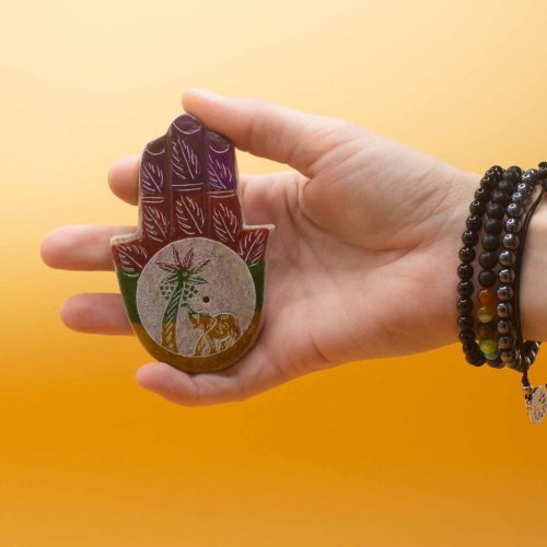 Szappankő Hamsa Füstölő Állvány 9x6cm - Elefánt és Pálma