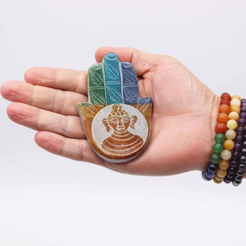 Szappankő Hamsa Füstölő Állvány 9x6cm -Buddha