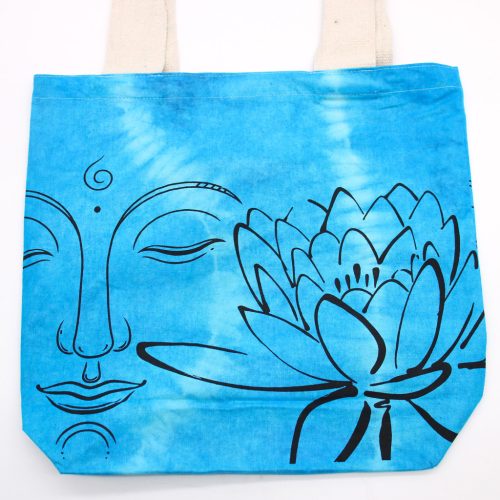 Színes Festett Pamut Táska (6oz) - 38x42x12cm - Lótusz Buddha - Kék