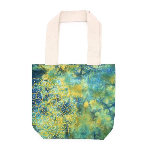 Színes Festett Pamut Táska (6oz) - 38x42x12cm -  Mandala - Zöld/Kék