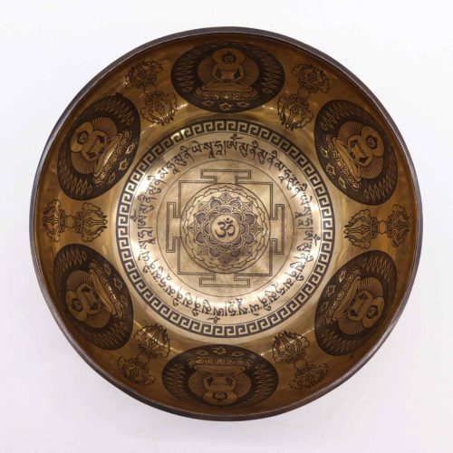 Díszített Tibeti Hangtál - 21cm - Om és Buddha
