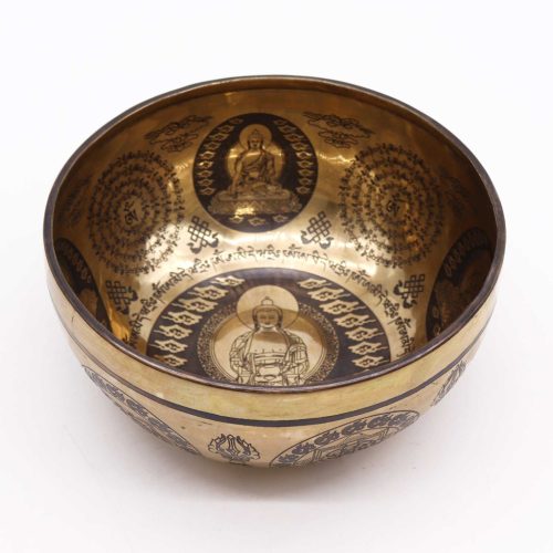 Díszített Tibeti Hangtál - 21cm - 5 Buddha