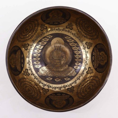 Díszített Tibeti Hangtál - 21cm - 5 Buddha