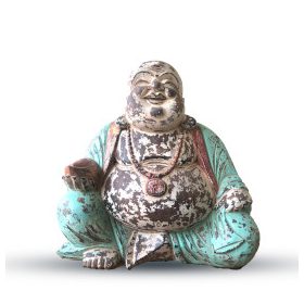   Vintage Türkiz Kézi Faragású Buddha Szobor - 40cm - Boldog