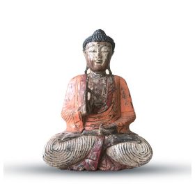   Vintage Narancsszínű Kézi Faragású Buddha Szobor - 60cm - Oktató