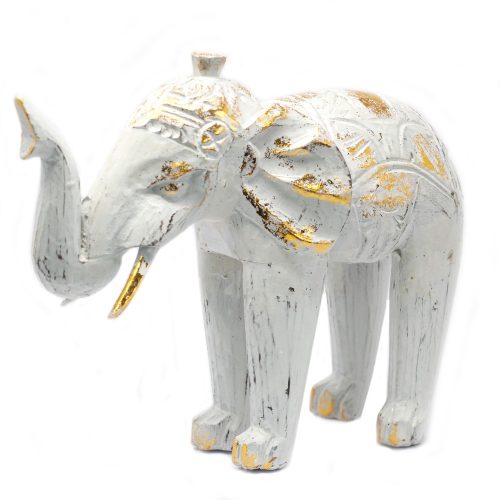 Kézműves Fa Elefánt - Fehér és Arany