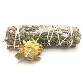   Csomagolt Füstölő Köteg-Béke 10cm- fehér zsálya, rozmaring, körövirág bimbó