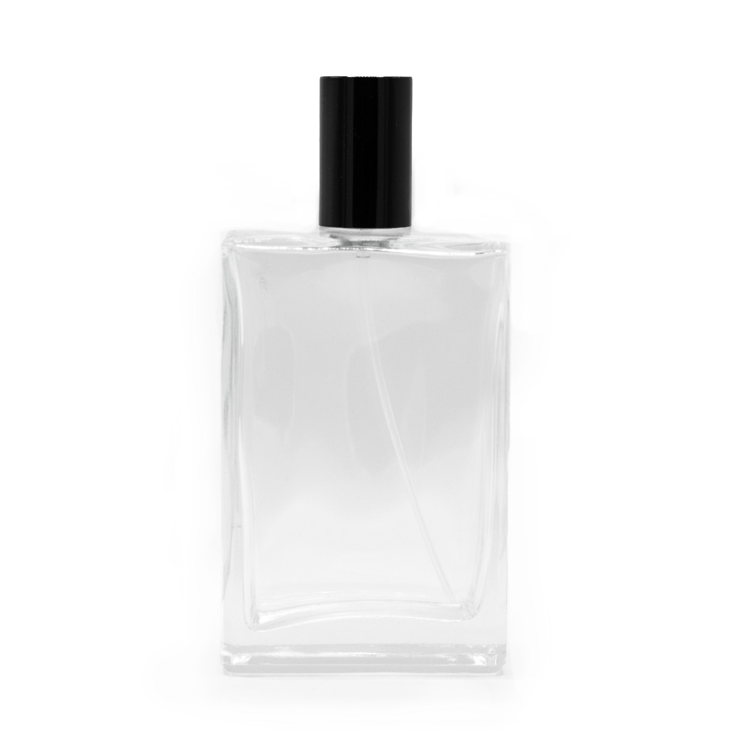 100ml Négyzetes Üveg, Szórófej és Fekete Kupak